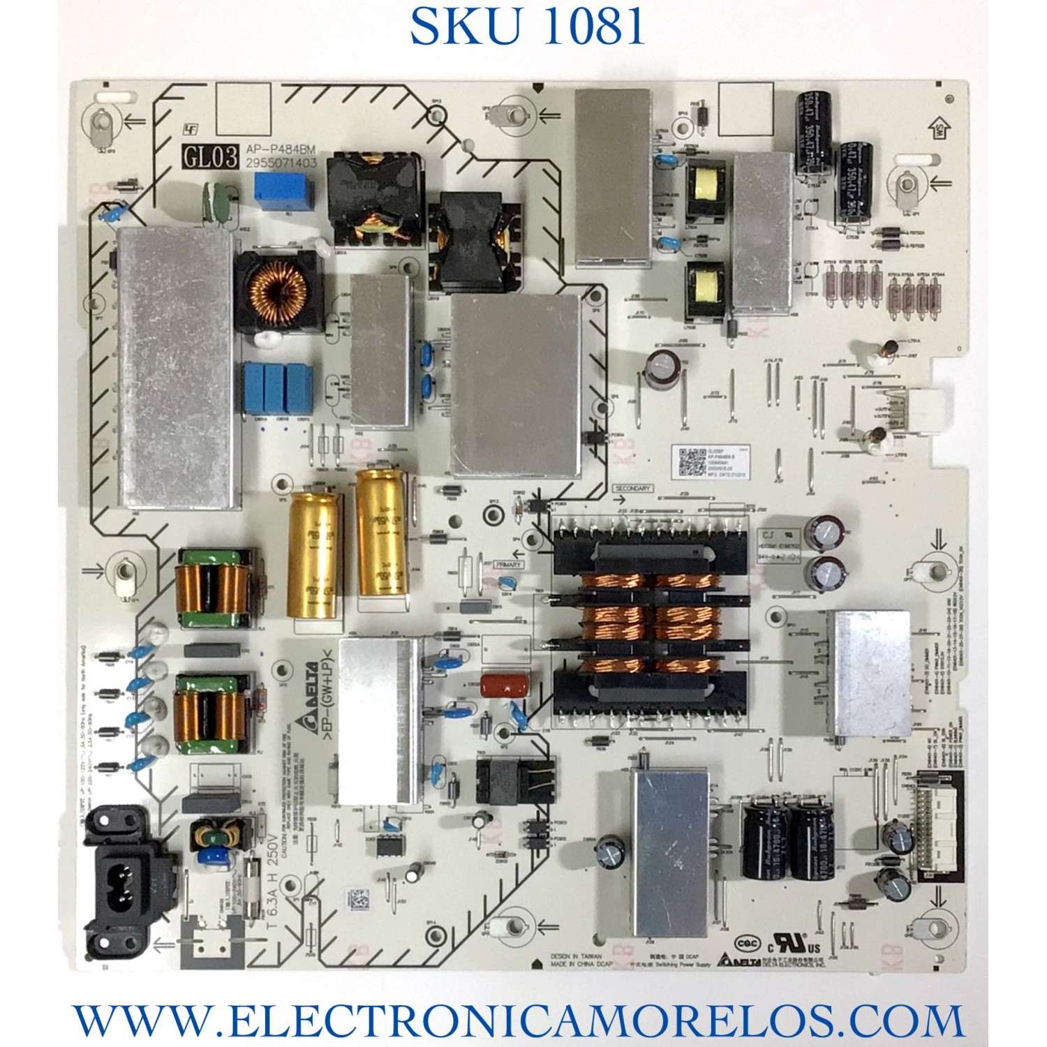 FUENTE DE PODER PARA TV SONY BRAVIA / NUMERO DE PARTE 100442441 / AP-P484BM B / 1-004-424-41 / 2955071403 / PANEL YDBM085CNU11 / MODELOS KD-75X85J / KD75X85J / KD-85X85J / KD85X85J